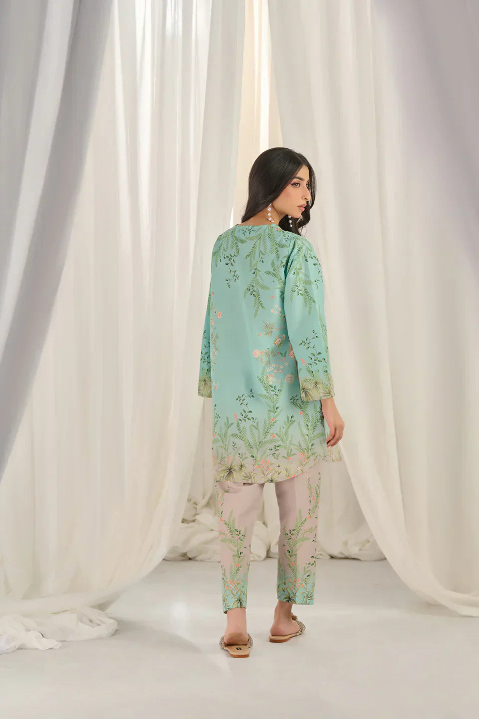 Teal Bloom Kurta Set with Dupatta for Women