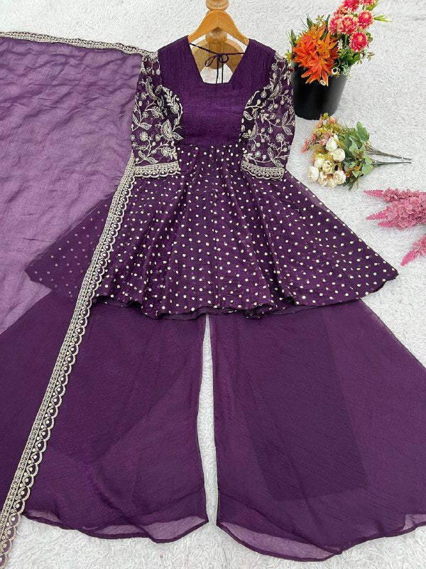 Designer Bandhani Dot Print Kurta with Wide-Leg Pants & Dupatta