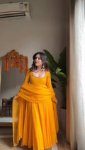 Mustard Yellow Full-Sleeve Anarkali Gown with Embroidered Neckline