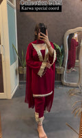 Luxurious Maroon Co-ord Set with Vintage Golden Trim