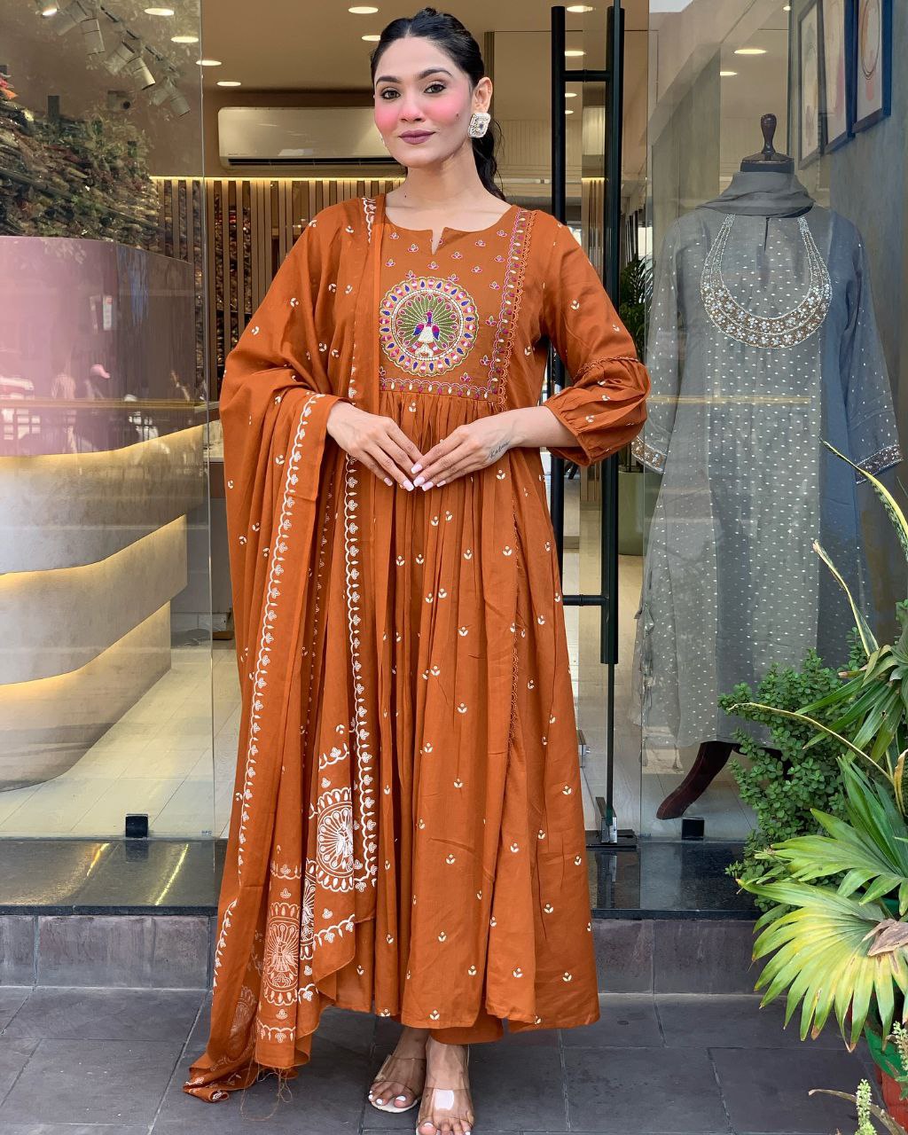Traditional Cotton Flared Kurta Set