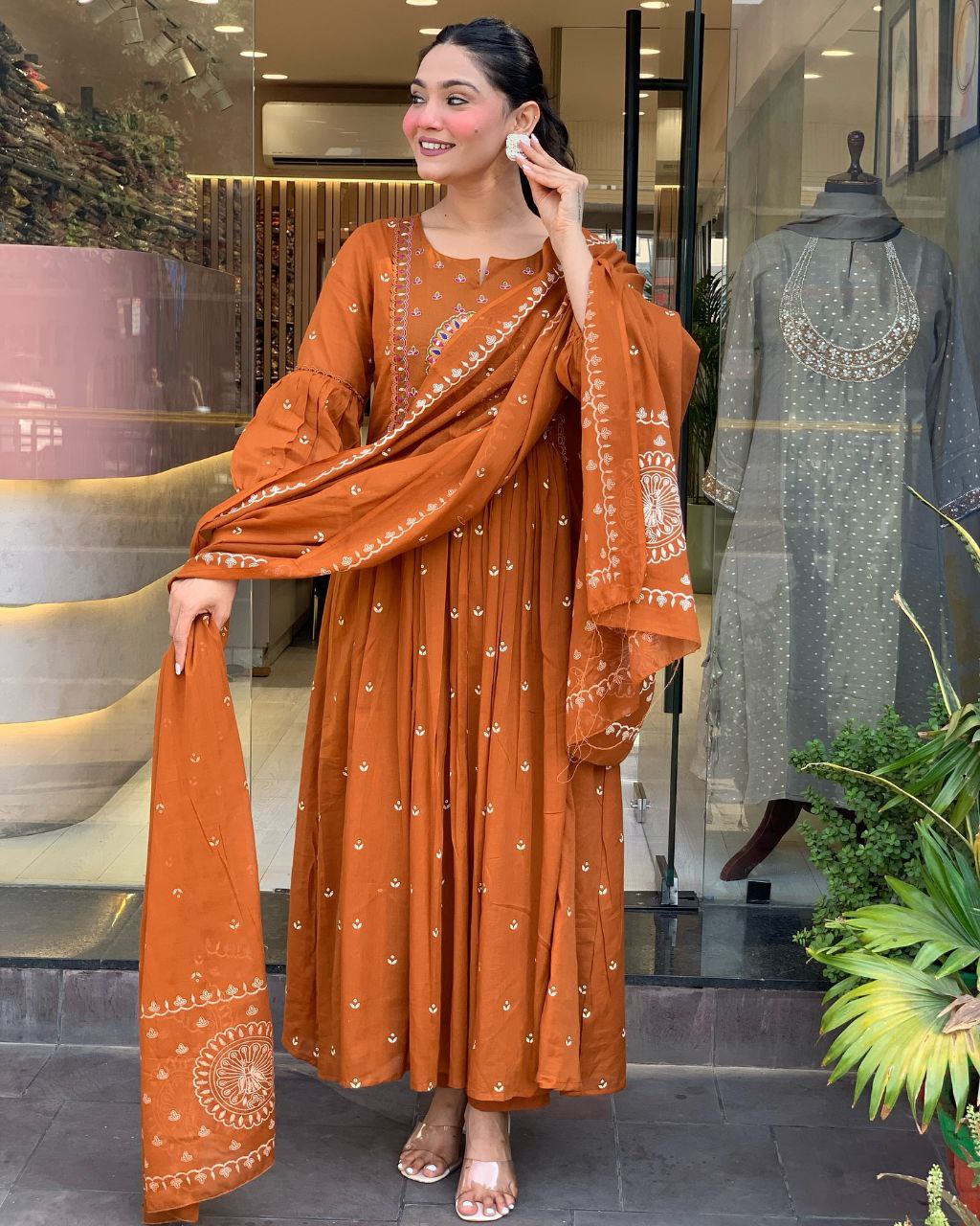 Traditional Cotton Flared Kurta Set