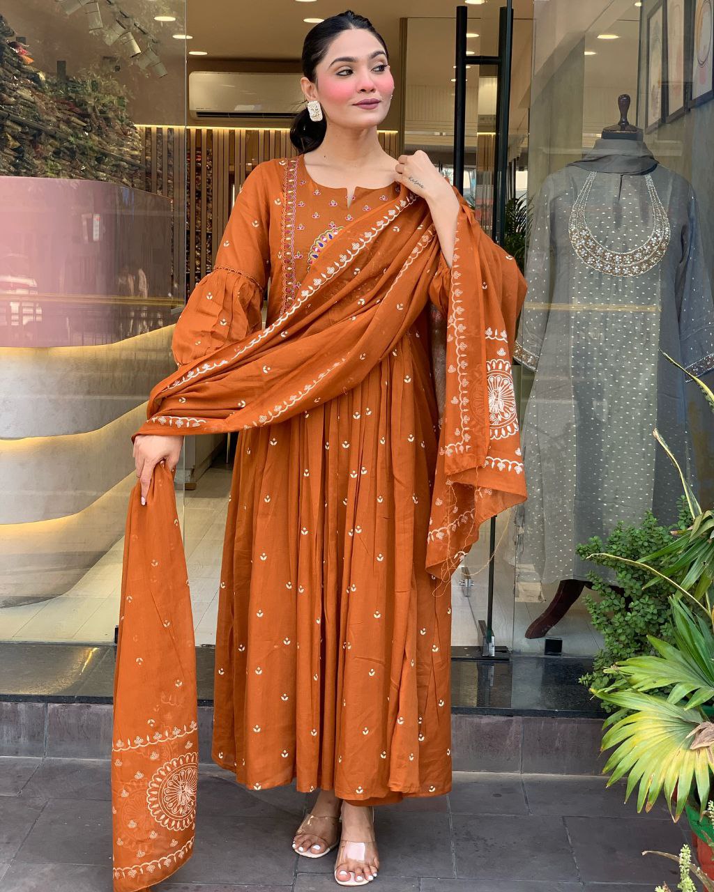 Traditional Cotton Flared Kurta Set