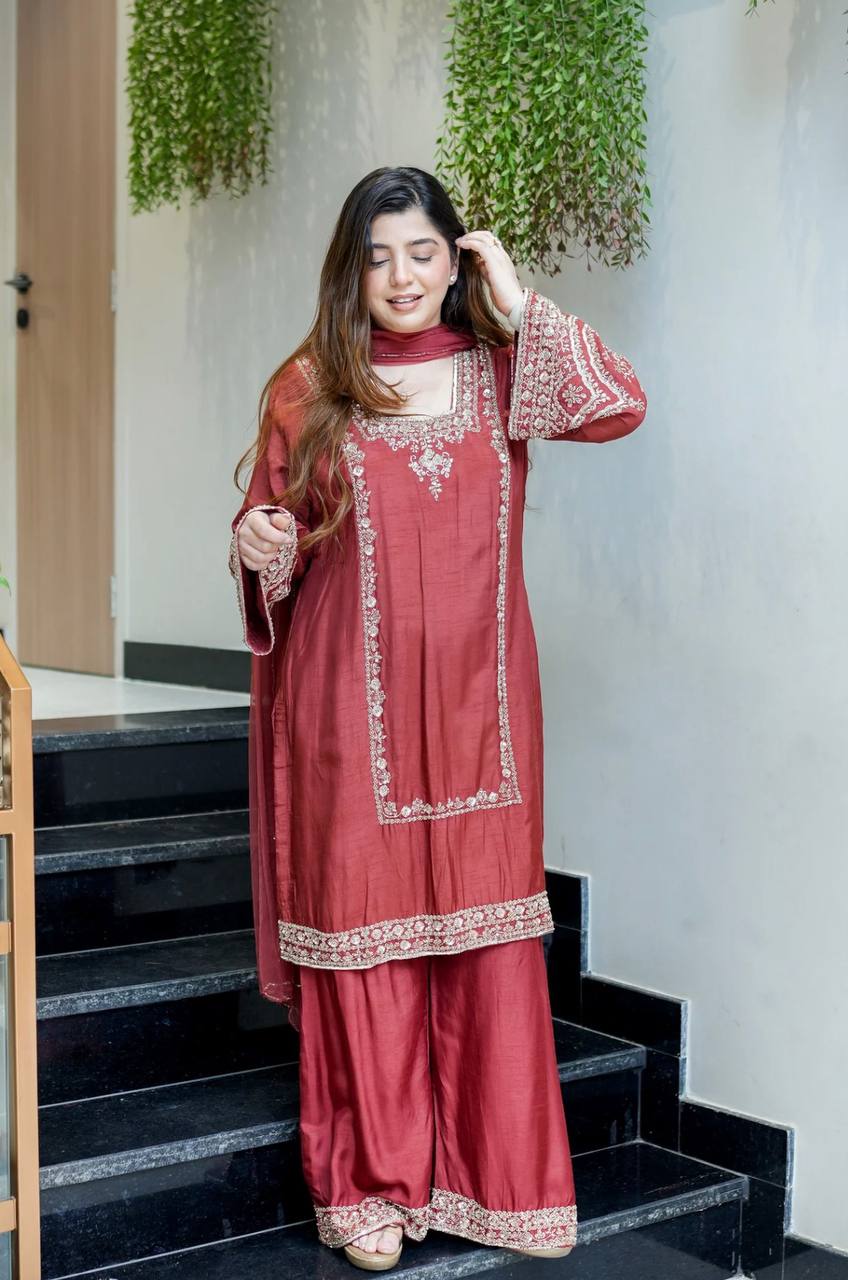 Regal Embroidered Tussar Silk Suit