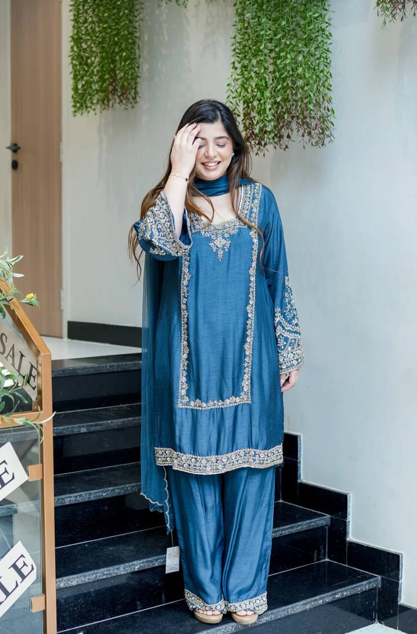 Regal Embroidered Tussar Silk Suit