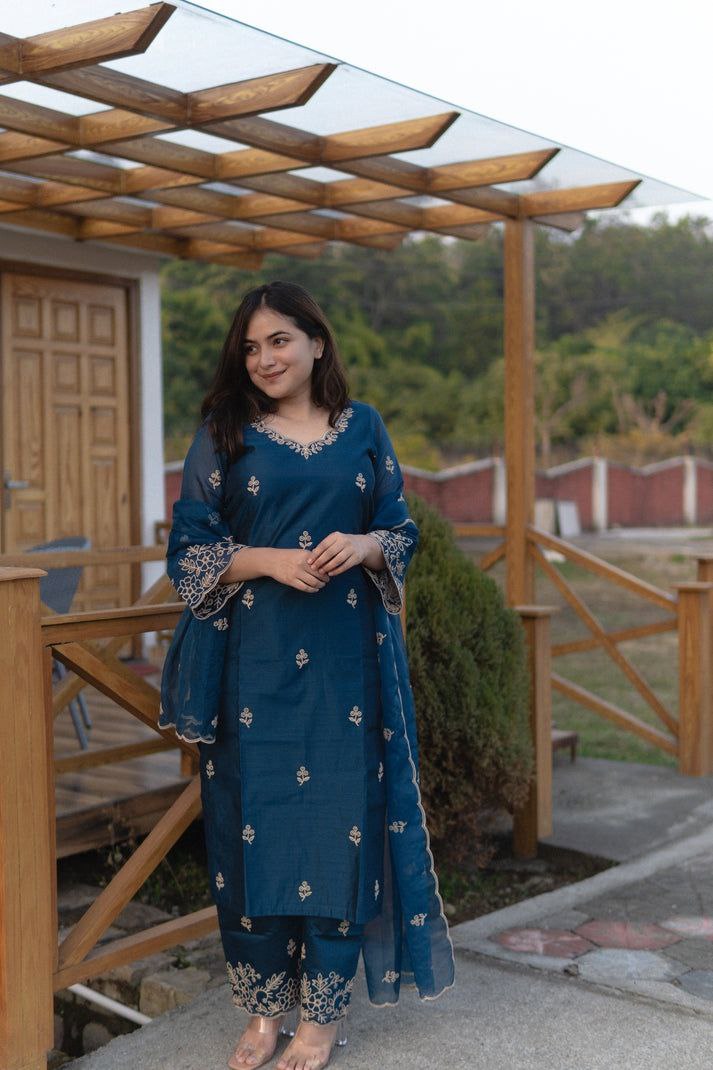 Elegant Embroidered Punjabi Suit Set with Dupatta