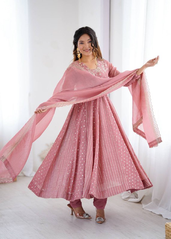 Women's Festive Embroidered Anarkali Dress with Dupatta