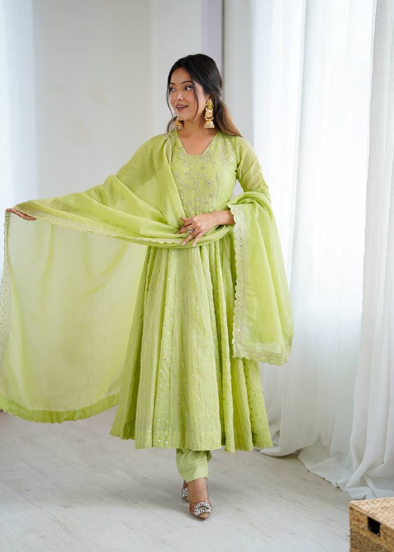 Women's Festive Embroidered Anarkali Dress with Dupatta