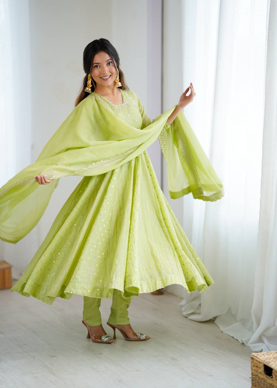 Women's Festive Embroidered Anarkali Dress with Dupatta
