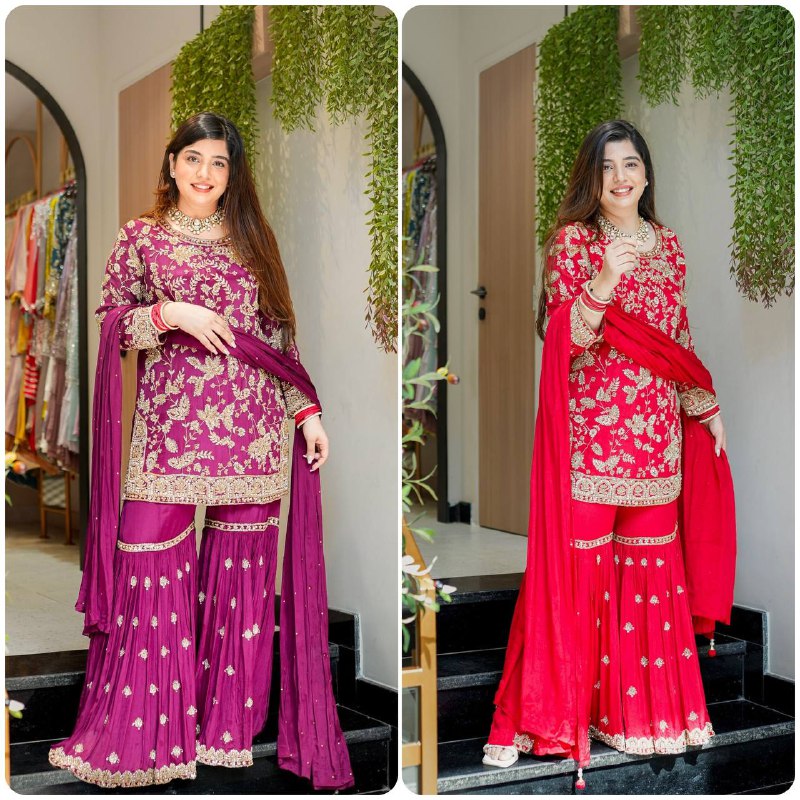 Heavy Embroidered Designer Sharara Suit with Dupatta