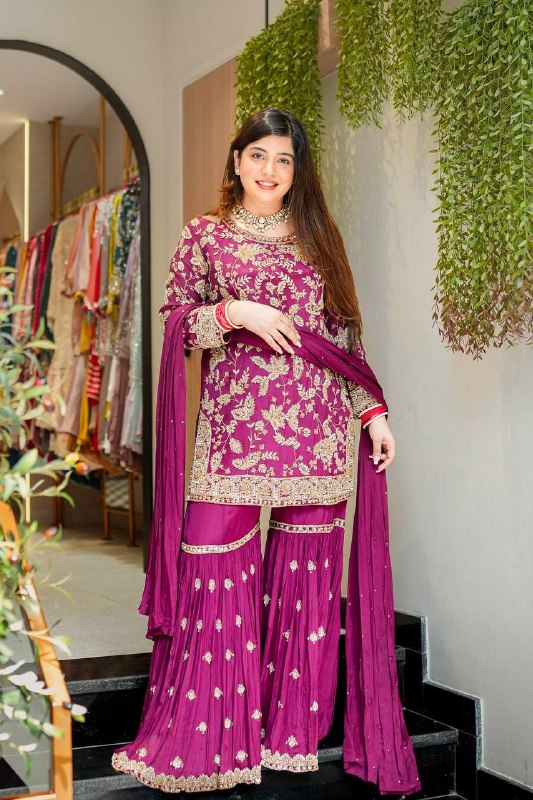 Heavy Embroidered Designer Sharara Suit with Dupatta