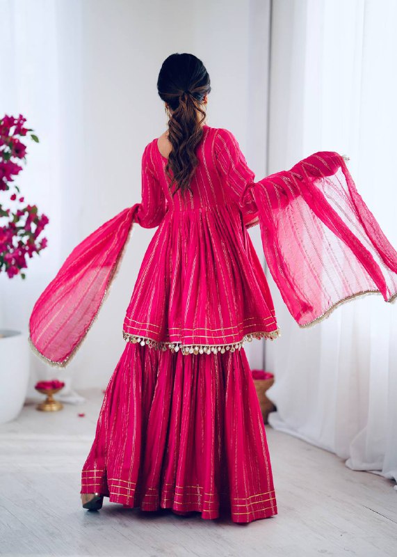Elegant Anarkali Kurti Sharara/Gharara Suit with Gold Detailing