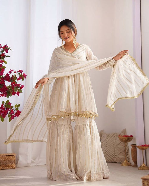 Elegant Anarkali Kurti Sharara/Gharara Suit with Gold Detailing