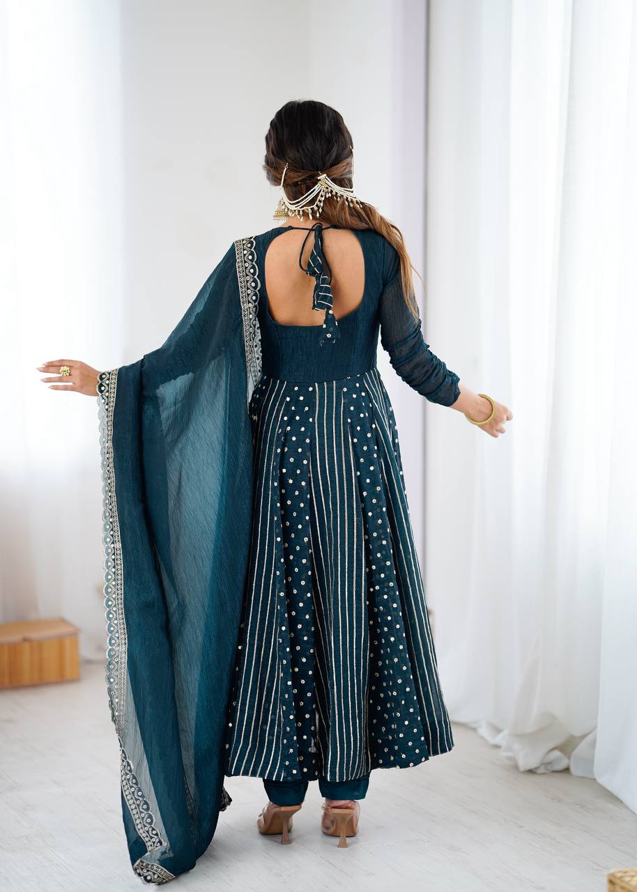 Women's Festive Embroidered Anarkali Dress with Dupatta